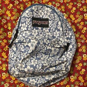 Jansport White Floral on Blue Backpack